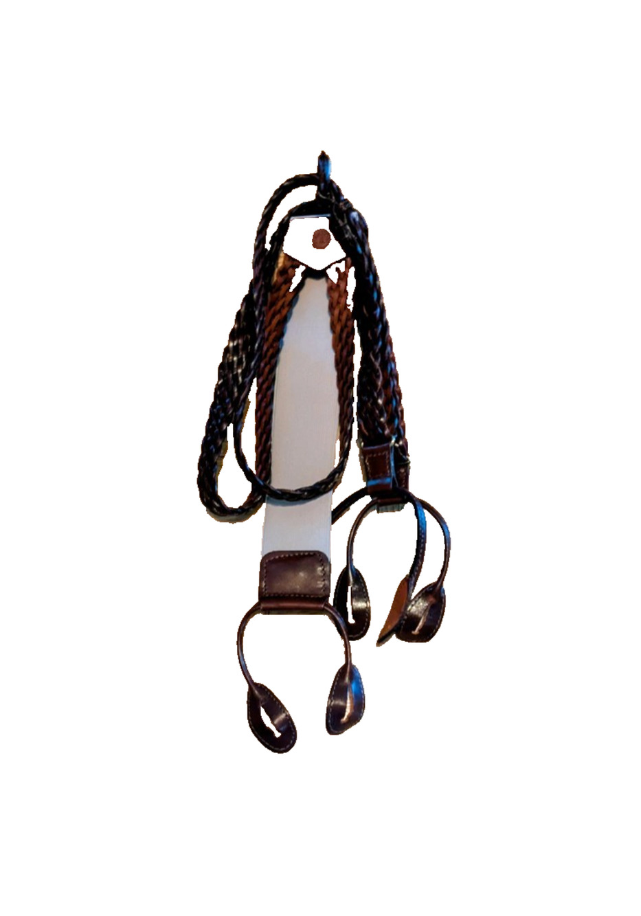 Torino Leather Suspenders 36-48 Dark Brown Braided Buckle Strap Button-On